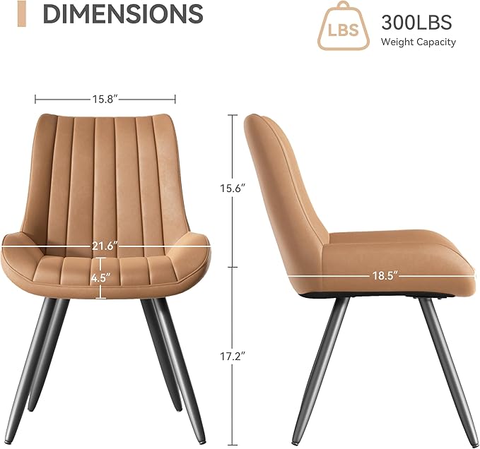 Dining Chairs Set of 2, Mid Century Modern Kitchen Chairs with Soft Cushion, ...