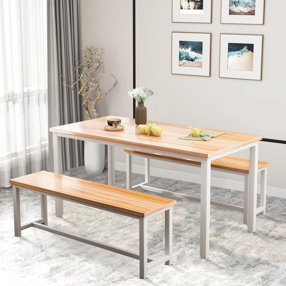 DKLGG Dining Table Set for 4, Wooden Kitchen Table with 2 Dining Bench | 47.2...