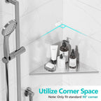 Bathroom Corner Shelf, Recessed 12" Shower Shelf Caddy, SUS304 Stainless Steel Shelf Wall Mount Triangular, No Drilling, Brushed Nickel