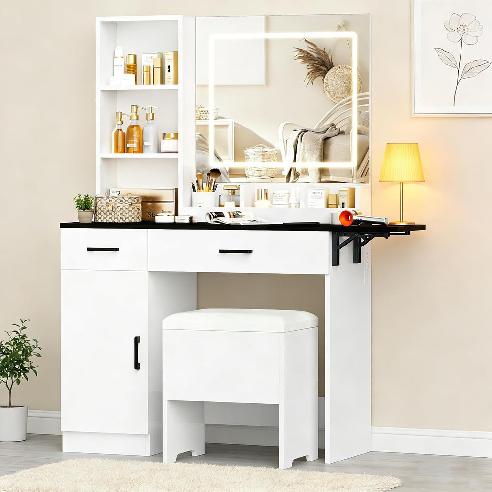 KAMABOKO White Vanity Desk with Mirror and Lights | Women Makeup Vanity with ...