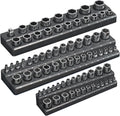 Magnetic Socket Organizer Holder Set – 3-Piece Tool Organizers Including 1/4", 3/8" and 1/2" Drive Socket Holder Metric 68 Pieces Socket Trays (Sockets are not Included) Black