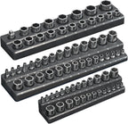 Magnetic Socket Organizer Holder Set – 3-Piece Tool Organizers Including 1/4", 3/8" and 1/2" Drive Socket Holder Metric 68 Pieces Socket Trays (Sockets are not Included) Black