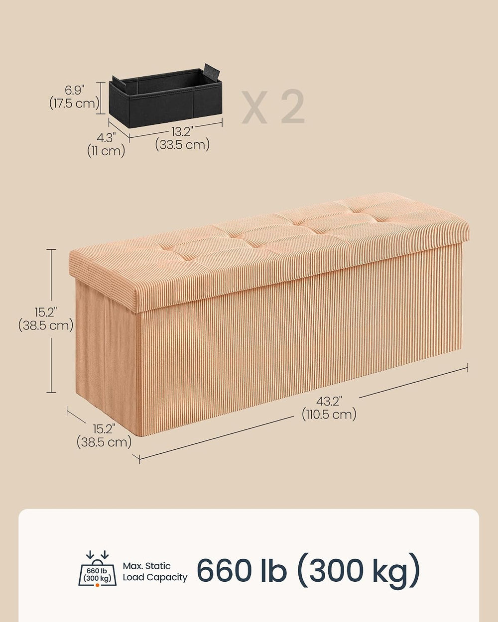 SONGMICS Home Ottoman with Storage, Removable Lid, Folding Storage Chest, Eas...