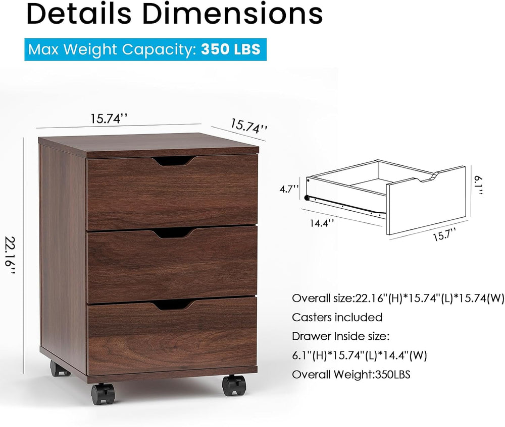 Farini Wood File Cabinet for Home Office,Under Desk 3 Drawer Mobile File Cabi...