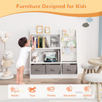 White Kids Bookshelf Wood Montessori Toy Storage Organizer Cabinet Shelf Child Bookcase Toddler Baby Sling Book Rack 3 Cube Bin Fabric Drawers for Playroom Bedroom Nursery School