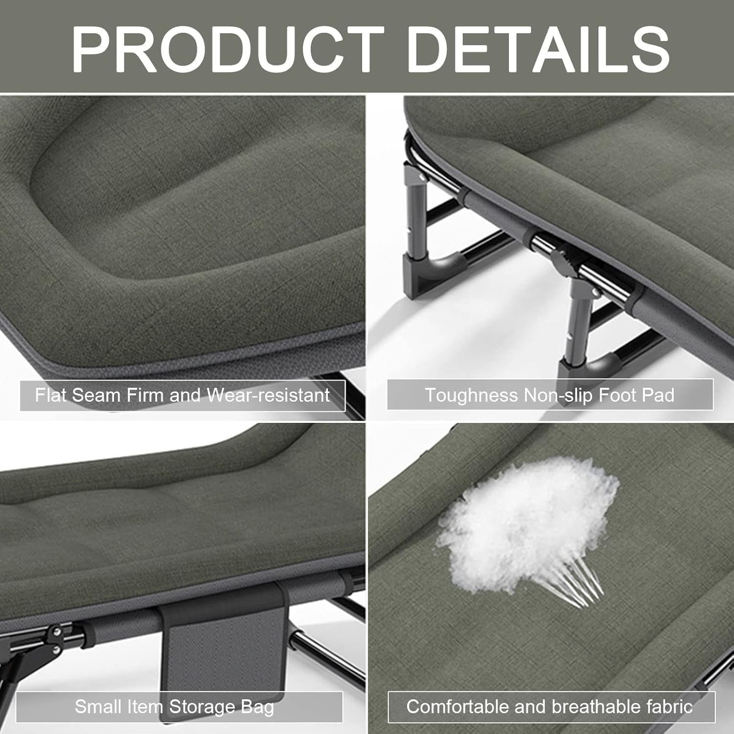 Camping Cot for Adults with Cushion, Portable Folding Camping Cot, 5-Position Folding Chaise Lounge Chairs(B1)