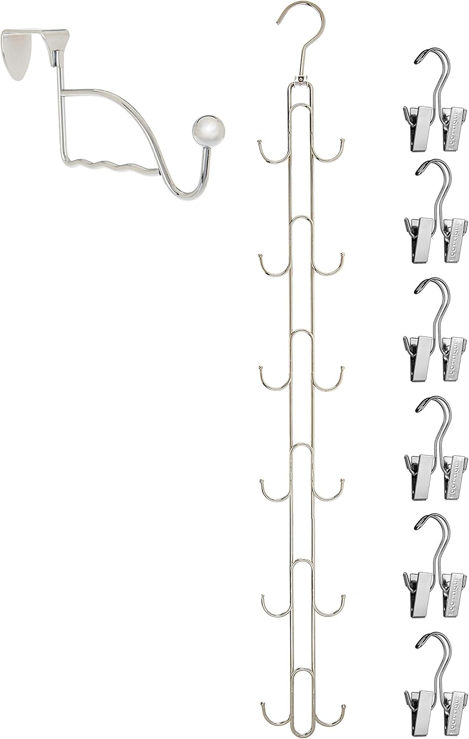 Boottique Boot Organizer: The Rack That Hangs, Holds, Shapes, & Protects Every Size and Style (Boot Stax Vertical Storage System With 6 Silver Hangers)
