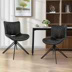 Dining Chairs Set of 6, 360° Swivel Upholstered Mid-Century Modern Kitchen Dining Room Chairs, Armless Faux Leather Accent Side Chair with Padded Back, Metal Legs for Living Room,Black