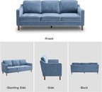 Kingfun 80" Chenille Sofa, 3 Seater Couch, Mid Century Modern Couches with Solid Wood Legs for Living Room & Bedroom, Light Blue