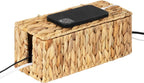 StorageWorks Cable Management Box, 2 Slots Wicker Cable Organizer to Hide Cords and Power Strip, Water Hyacinth Cord Hider Box for Home & Office
