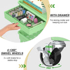 Goovilla 4 Tier Rolling Utility Cart Organizer with Removable Drawer, Stable and Sturdy Green Rolling Storage Carts with 2 Lockable Wheels for Bathroom, Kitchen, Snack, Craft, Makeup, Baby Essentials