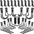 Landhoow 26 Pack Slatwall Accessories, 24 Pcs Multi Size Heavy Duty Slat Wall Hanging Hooks & Hangers with 2 Pcs Storage Straps for Storage Garage Wall Organization Garden Home Slatwall Paneling