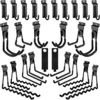 Landhoow 26 Pack Slatwall Accessories, 24 Pcs Multi Size Heavy Duty Slat Wall Hanging Hooks & Hangers with 2 Pcs Storage Straps for Storage Garage Wall Organization Garden Home Slatwall Paneling