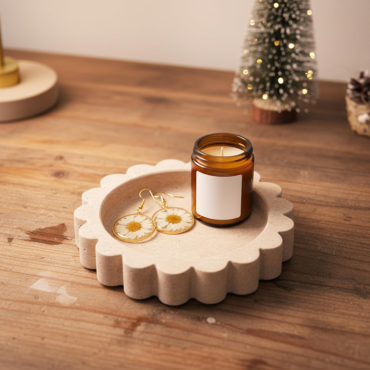 Marble Jewelry Dish 5.5 Inch Handmade Travertine Ring Holder - Trinket Tray for Keys, Earrings, Necklaces & Gifts for Women - Small Candle Dishes, Stone Jewelry Tray for Vanity Decor