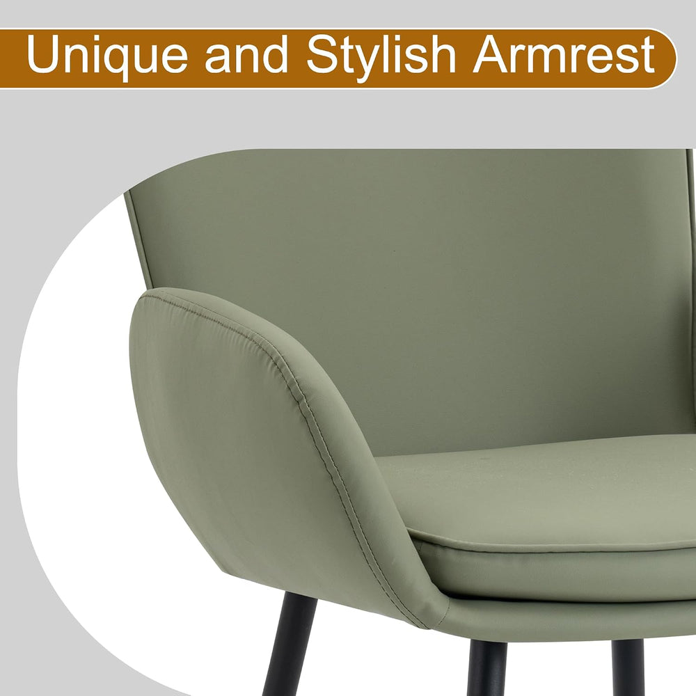 VKNOW Modern Faux Leather Dining Chairs Set of 2 with Armrest, Green | Armed ...