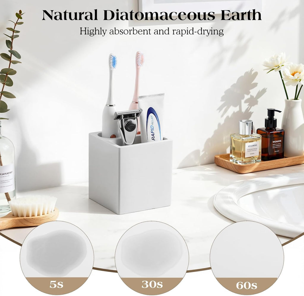Luxspire Toothbrush Holder, 3 Slots Fast Drying Tooth Brush Holder for Bathroom, Diatomite Electric Tooth Brush and Toothpaste Organizer for Bathroom Kitchen Vanity Countertop, Light Gray