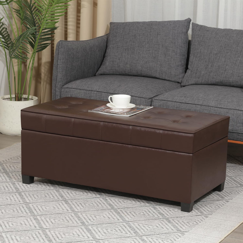 Homebeez 40" Faux Leather Storage Ottoman Bench, End of Bed Bench, Uphol...
