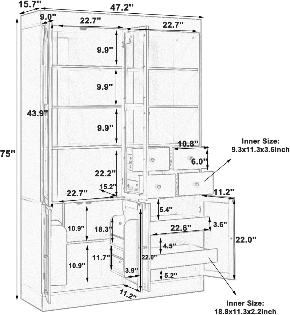75in Tall Kitchen Pantry Cabinets with Drawers, Large Pantry Storage Cabinet ...