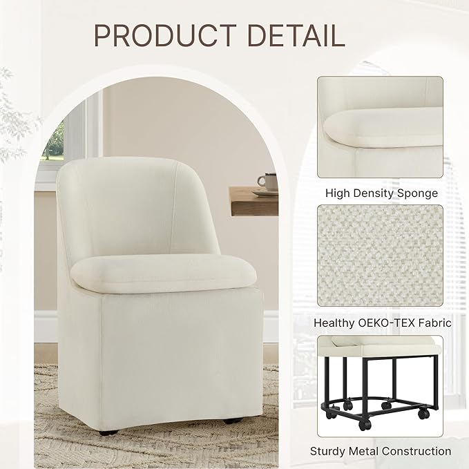 Upholstered Dining Chairs with Casters, Washable Cover Modern Dining Room Cha...