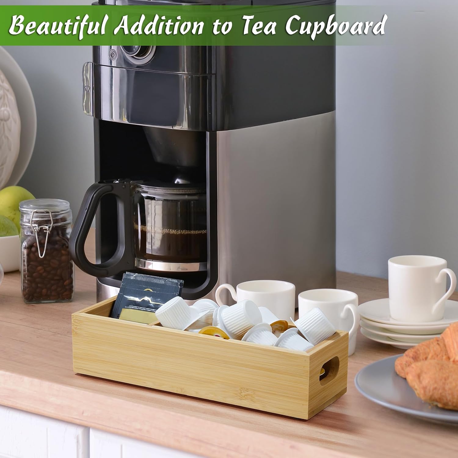 Tea Bag Organizer, Bamboo Tea Bag Holder, Tea Storage Containers 3 Slots | Tea bag holder