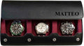 DailyWatch | Personalized Watch Roll Travel Case For 3 Watches - Handmade Genuine Leather Travel Case With Custom Engraving of Name or Initials - Black Cherry