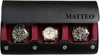 DailyWatch | Personalized Watch Roll Travel Case For 3 Watches - Handmade Genuine Leather Travel Case With Custom Engraving of Name or Initials - Black Cherry
