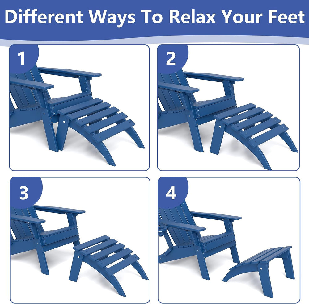 FOOWIN Folding Adirondack Ottoman Set of 4, HDPE All Weather Adirondack Footr...