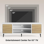 JUMMICO TV Stand for 65 Inch TV, Mid Century Modern TV Stand, Entertainment Center with Storage Cabinet and Open Shelves, TV Console Table Media Cabinet for Living Room, and Bedroom (White)