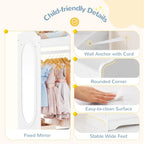 Curipeer Kids Dress up Storage with Mirror, Kids Wardrobe with 3 Hooks, Kids Closet for Girls Boys, Open Hanging Armoire Costume Organizer for Bedroom, Preschool, Classroom, White