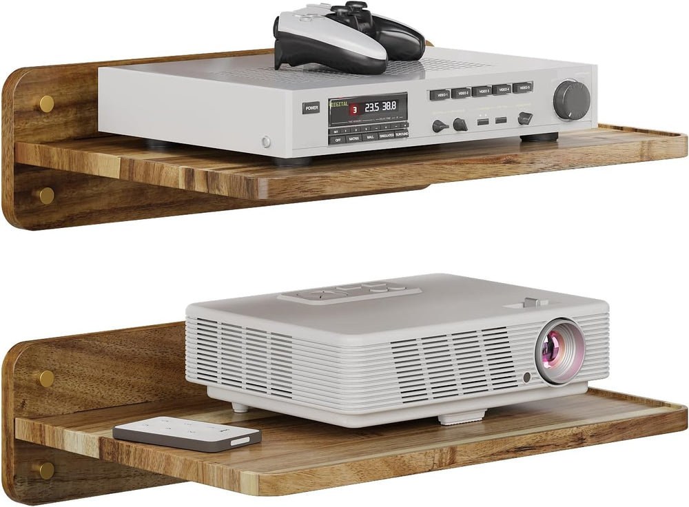 Acacia Wood Projector Shelf Wall Mount, 15.75" Floating Wall Shelf for P...