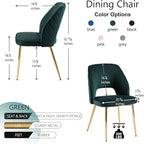 NORDICANA Modern Dining Chair Set of 2, Forest Green Velvet Fabric Upholstered Accent Chairs with Golden Metal Legs, Round Back Side Chairs for Kitchen Living Room Bedroom