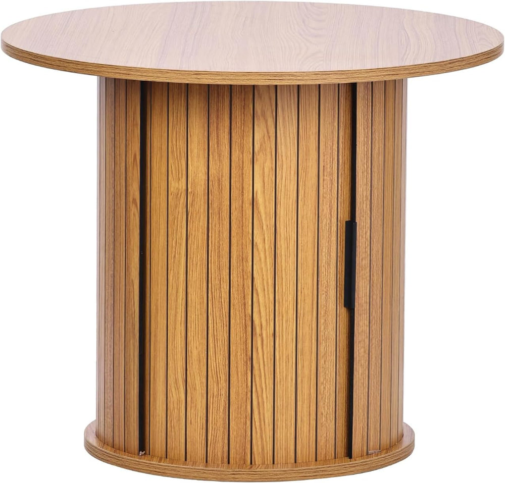 Modern Walnut End Table with Storage - Fluted Design Living Room Accent Table...