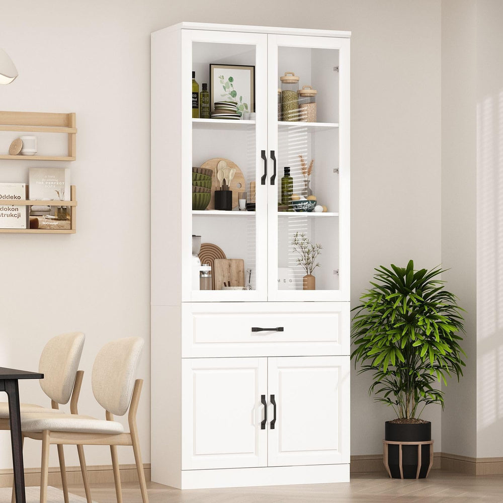MOUMON Pantry Cabinet Kitchen Storage Cabinet with Glass Doors, Kitchen Pantr...