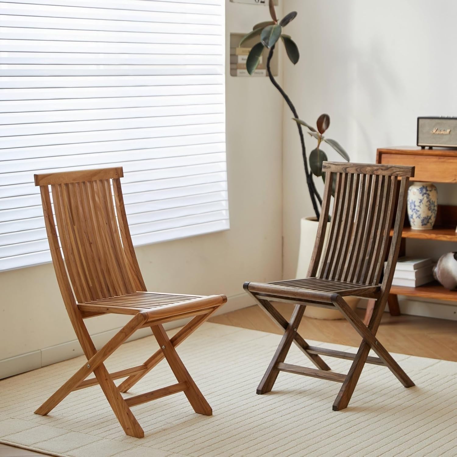 Folding Chairs - 2 Piece Folding Chairs for Outside Set, Fully Assembled, Solid Wooden Outdoor, Indoor,(Brown,62cm/24in)