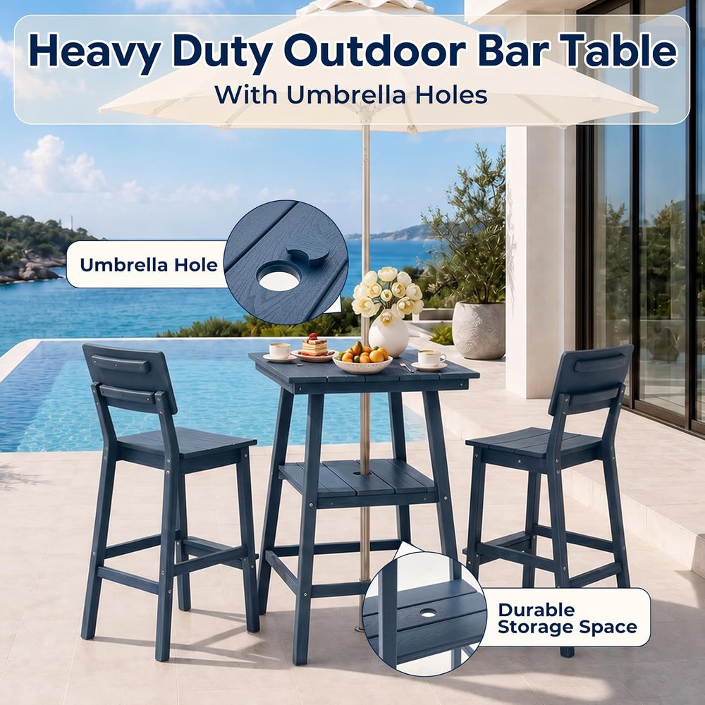 HDPE Square Outdoor Bar Table, All-Weather Bar Height Patio Table, Navy Blue