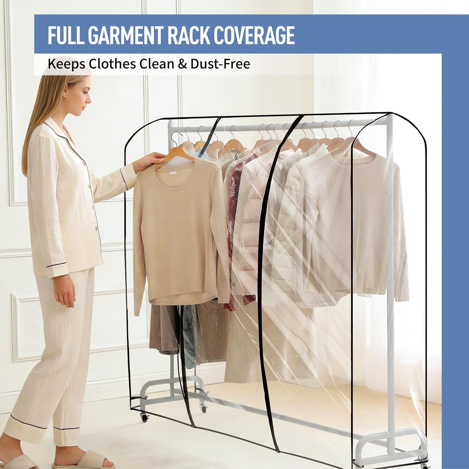 Clear Garment Rack Cover 43" L x 20" W x 60" H, Clothes Rack Cover with Reinforced Zipper, Waterproof PEVA Dustproof Protection – Cover Only, Rack Not Included