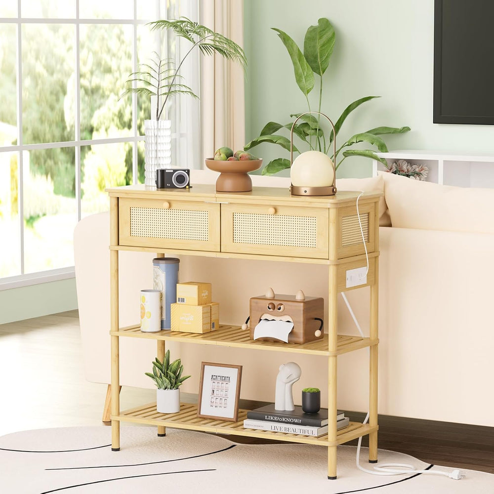 Entryway Table Sofa Console Table, Bamboo Small Entry Way Table with Drawers ...
