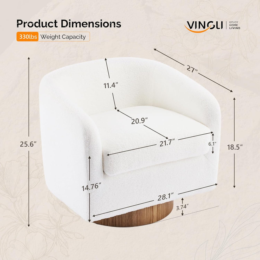 VINGLI 360°Swivel Accent Chair with Engineered Wood Base and Removable Cushio...