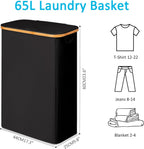 efluky Slim Laundry Basket with Lid, Narrow Laundry Hamper with Removable Bag, Skinny Dirty Clothes Basket with Bamboo Handles for Bathroom, Bedroom & Laundry Room, 65L Black