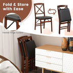Giantex Folding Dining Chairs Set of 4, Foldable Wood Kitchen Chairs with Padded Seat, Solid Wood Frame, Max Load 400 Lbs, No Assembly Easy to Store Wooden Dining Chairs for Apartment, Small Space
