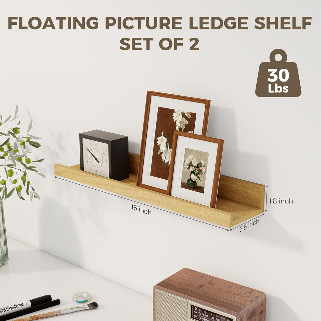 Axeman Floating Shelves for Wall | Picture Ledge Shelf Set of 2 | Rustic Oak Picture Shelf for Wall with Ledge | Small Floating Shelves with Lip | Photo Ledge Shelves for Books Album Records