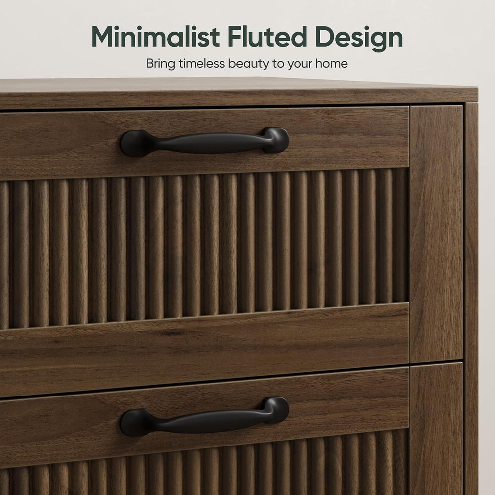 Smart FENDEE Fluted Nightstand with 2 Drawers, Bedside Table with Solid Wood ...