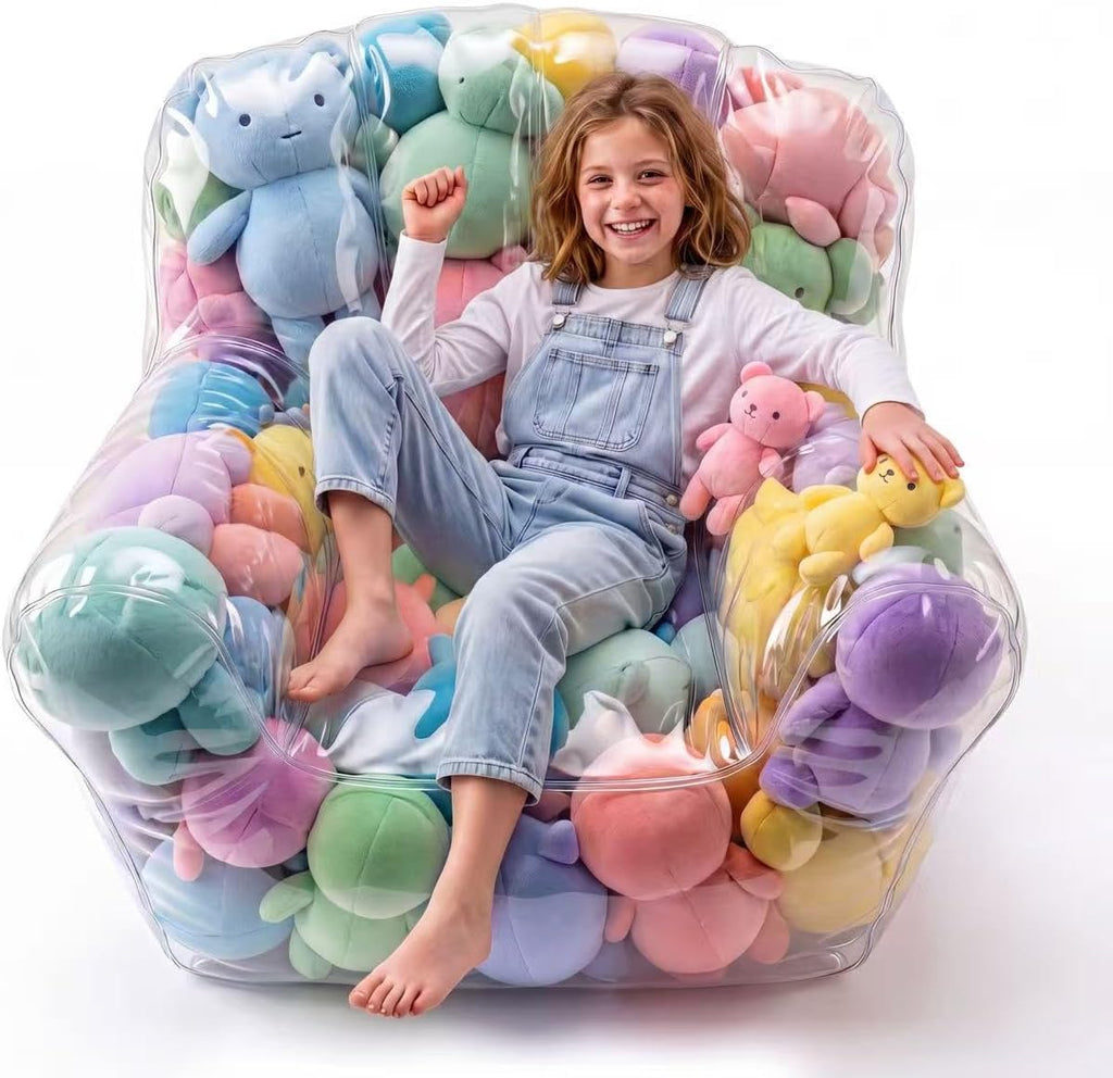 Stuffed Animal Bean Bag Storage Chair, 37.4 x 37.8 Inch Clear plushies storage, Upgraded 0.35mm PVC Waterproof Plushy Organizer, Supports 330lbs for Home Use