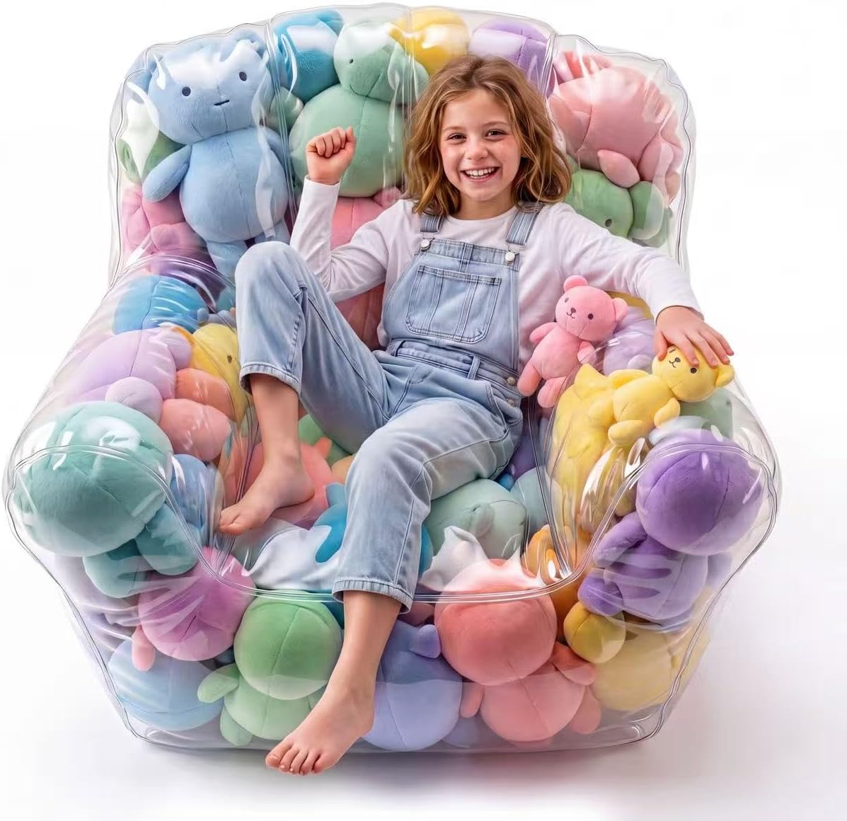 Stuffed Animal Bean Bag Storage Chair, 37.4 x 37.8 Inch Clear plushies storage, Upgraded 0.35mm PVC Waterproof Plushy Organizer, Supports 330lbs for Home Use