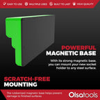 Olsa Tools Magnetic Socket Organizer - 1/4-Inch Drive, 3 Row - Holds 39 SAE Green Sockets - Professional Grade, Part: 1548