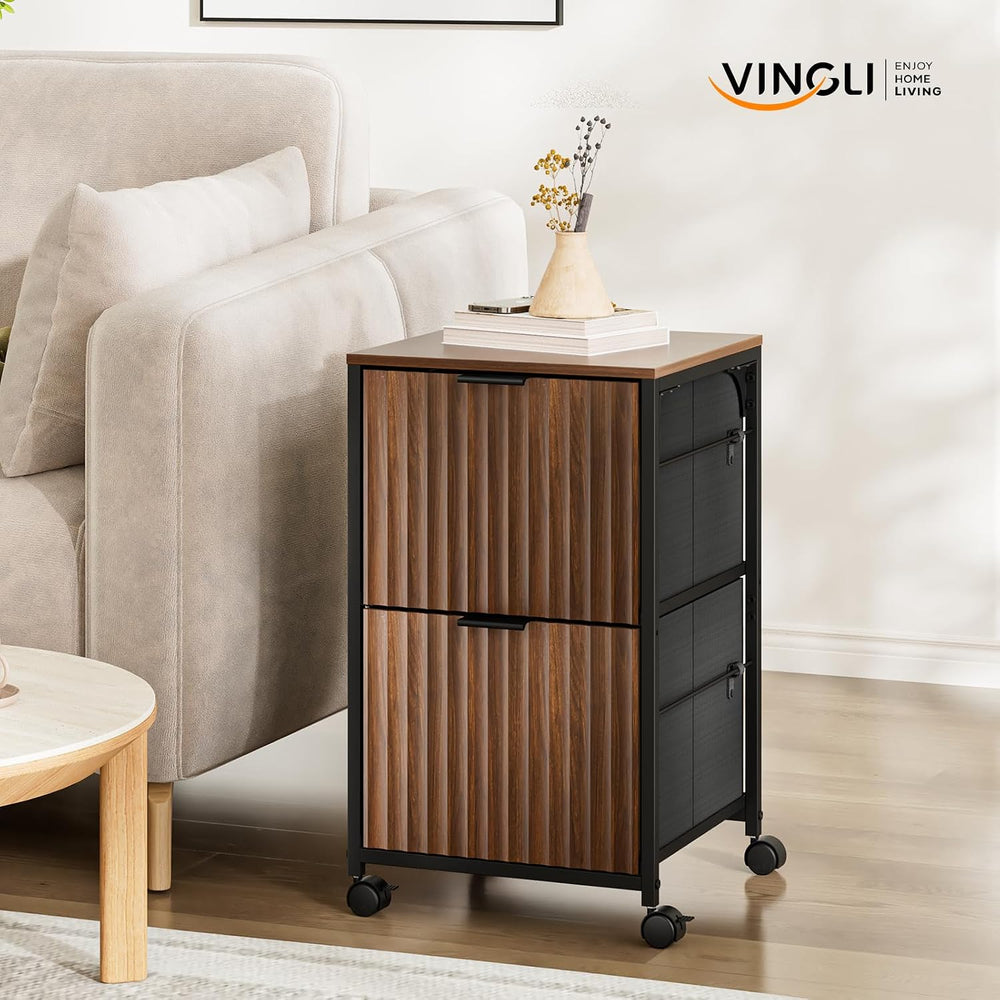 VINGLI 2 Drawer Mobile File Cabinet, Rolling Fluted Filing Cabinet Under Desk...