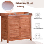 Merax Outdoor 39" Potting Bench Table, Rustic Garden Wood Workstation, Storage Cabinet with 2-Tier Shelves and Side Hook, Orange