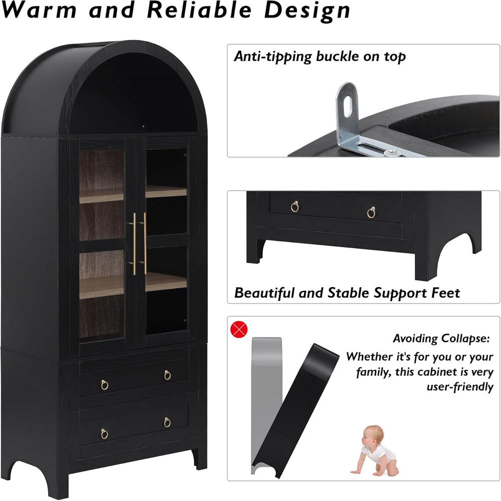 71" Tall Arched Kitchen Pantry Cabinet, Modern Farmhouse Kitchen Storage...