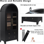 71" Tall Arched Kitchen Pantry Cabinet with 2 Large Drawers,Farmhouse Kitchen Storage Cabinets with Adjustable Shelves,Glass Door,Wood Versatile Cupboard for Kitchens,Dining Room,Bathroom (Black--@QW)