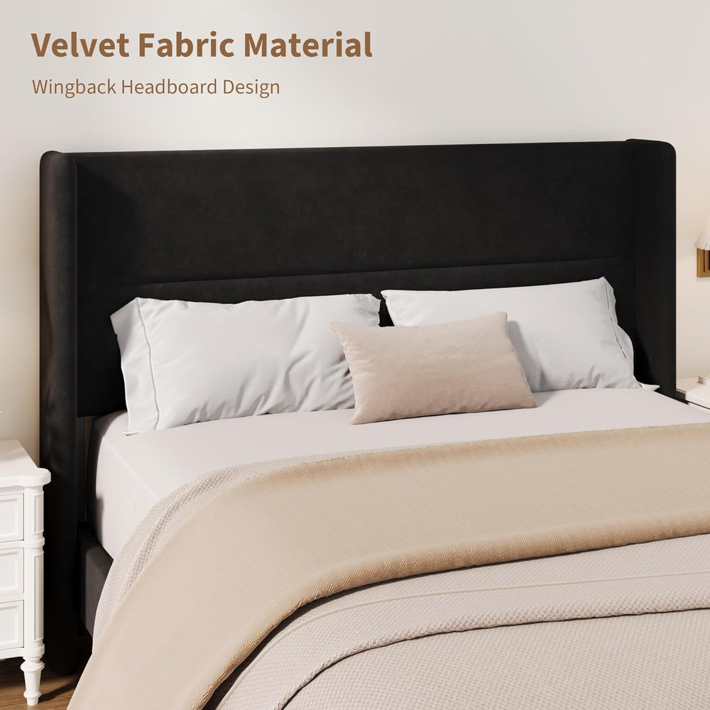 GarveeHome Queen Bed Frame with Wingback Headboard, Velvet Upholstered